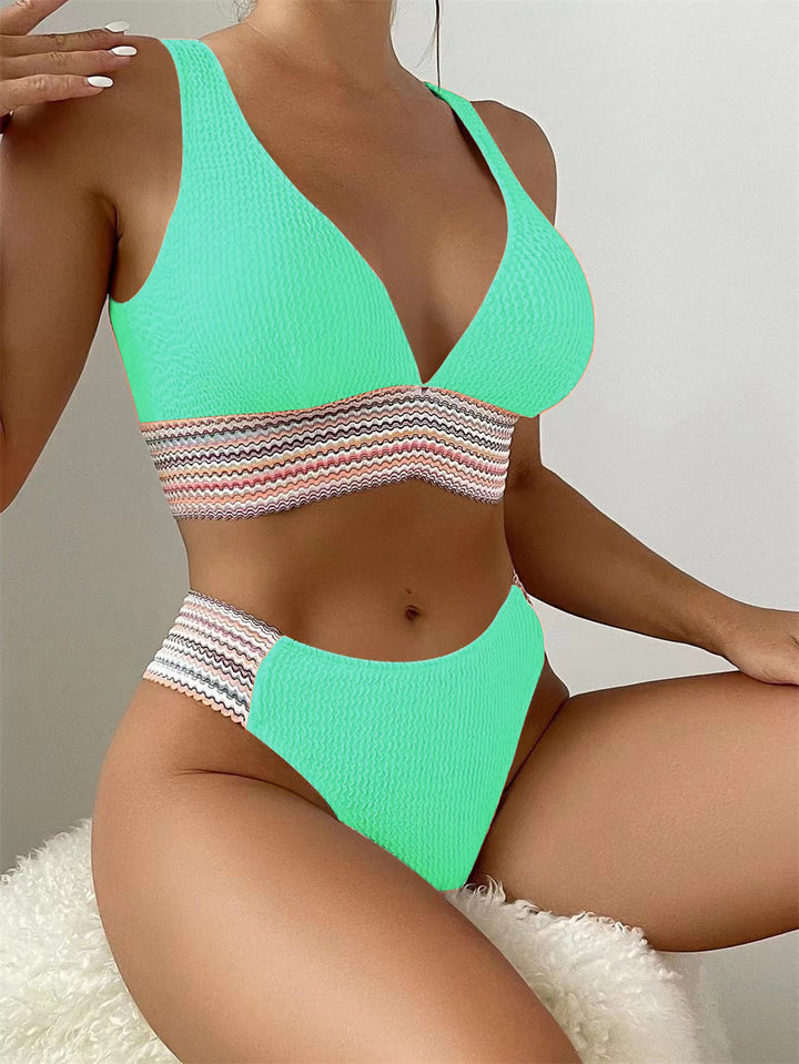 Damen Hochgeschnittener Bikini mit Wellenmuster Drune