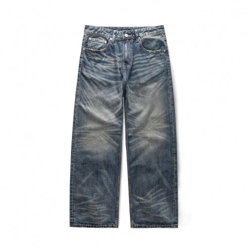 Herren weite Vintage-Jeans mit hoher Taille und ausgeprägter Used-Waschung Drune