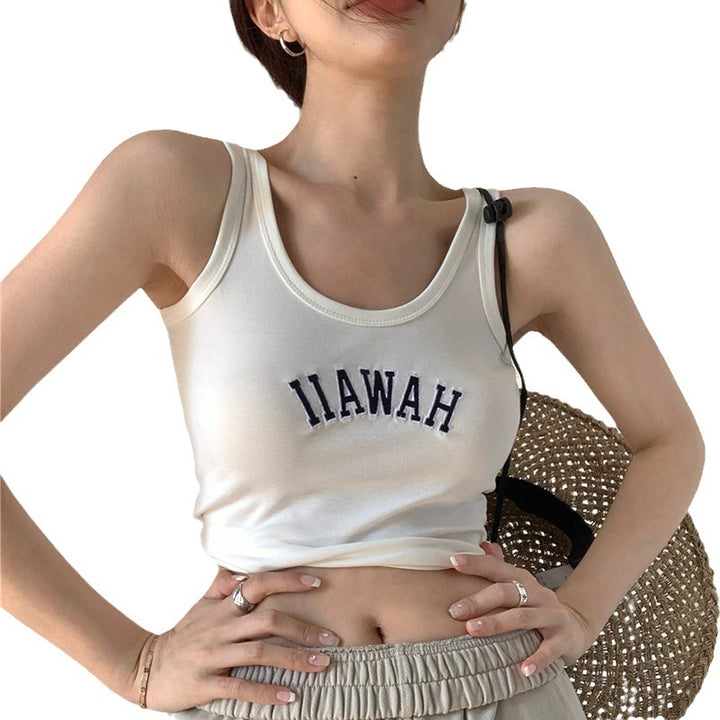 Damen Cropped Tanktop mit kreativem Schriftzug und bequemen Schnitt