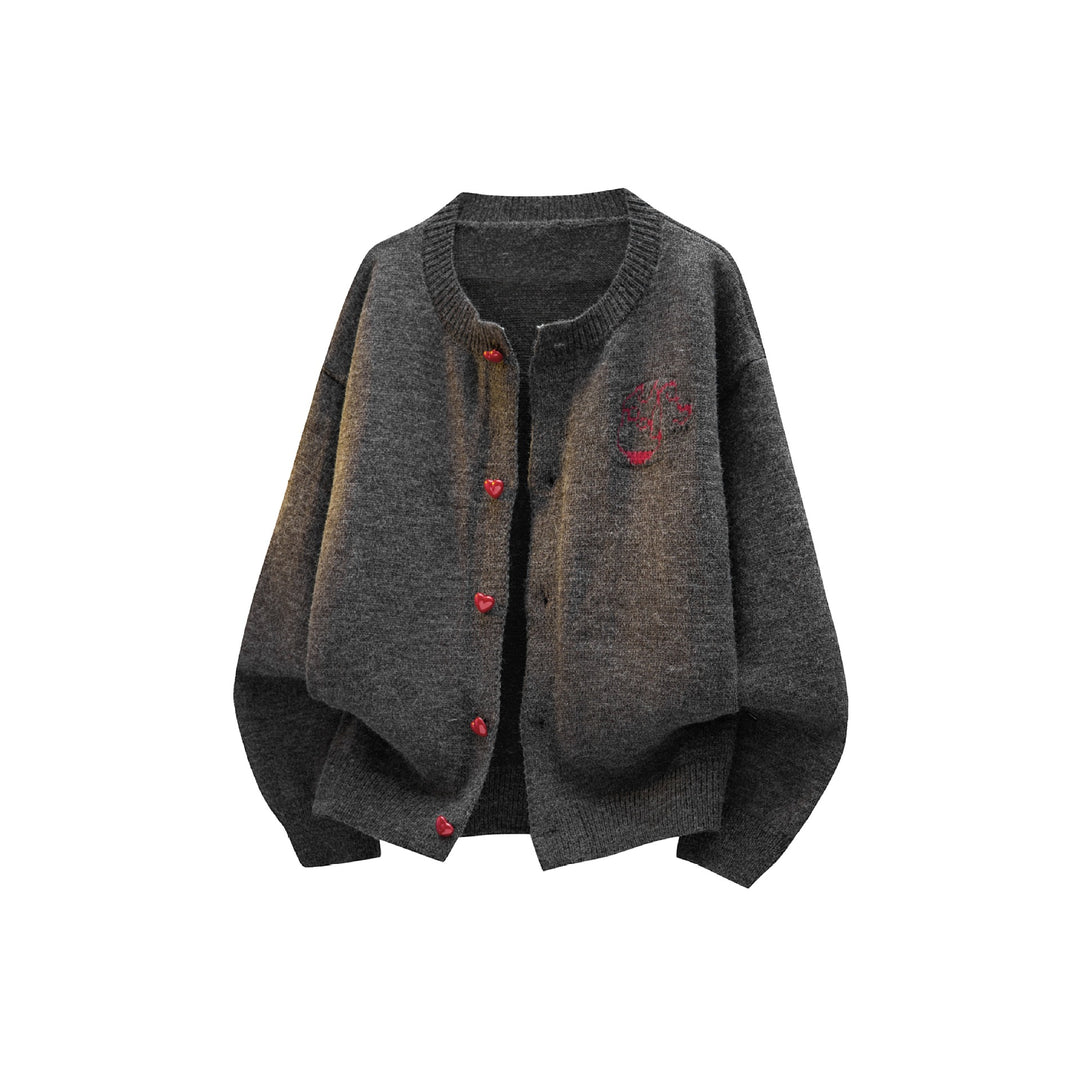 Damen Kuscheliger Grobstrick Cardigan mit Herz-Knöpfen Drune