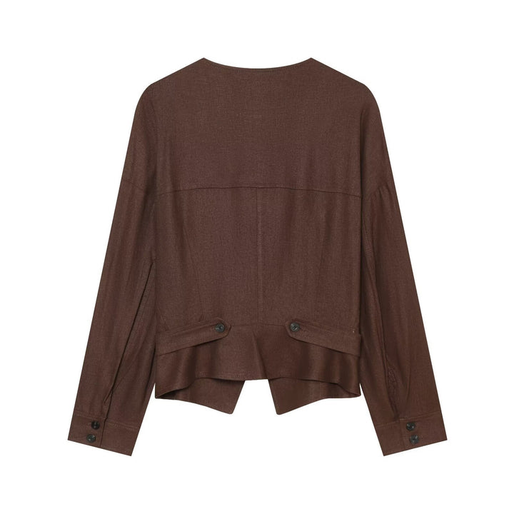 Damen Leichte asymmetrische Blusenjacke mit diagonaler Knopfleiste Drune