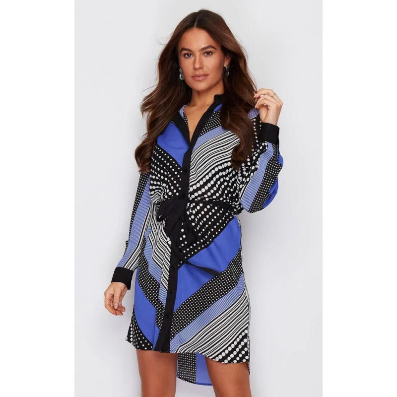 Damen Hemdblusenkleid mit modischem grafischem Design Drune