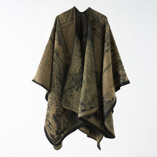 Damen Jacquard-Poncho-Überwurf mit weitem Kimono-Fall und softem Wollmix Drune