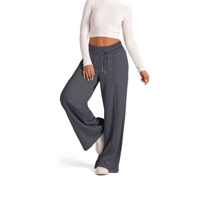 Damen nan weite High‑Waist Palazzo-Loungehose mit elastischem Komfortbund und Kordelzug Drune