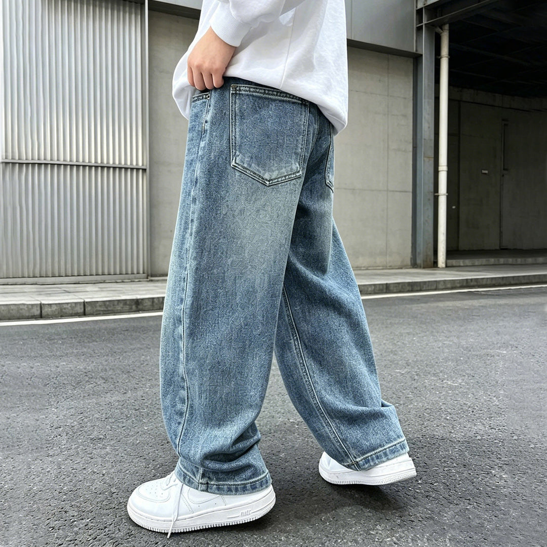 Damen weite Jeanshose mit elastischem Bund und modischem Schnitt Drune