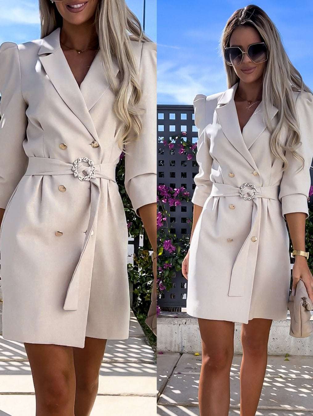 Damen Blazer Kleid mit tailliertem Schnitt und glamourösem Knopfdetail Drune