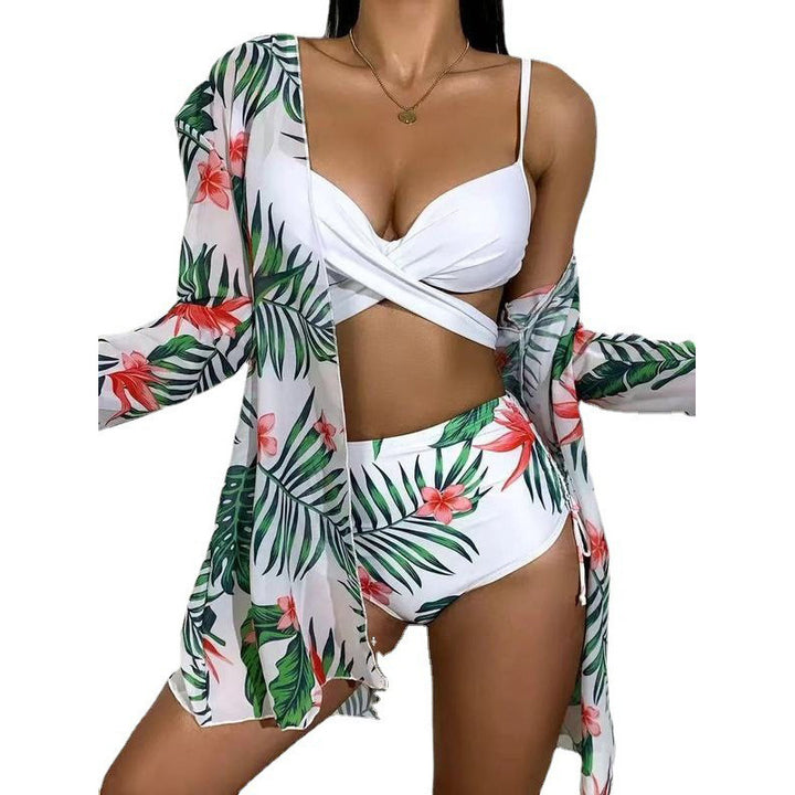 Damen Strandkimono mit floralem Design und transparenten Ärmeln Drune