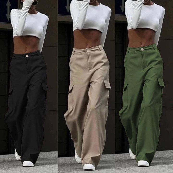 Damen Weite High-Waist Cargo-Hose mit Oversized-Silhouette und Klappentaschen Drune