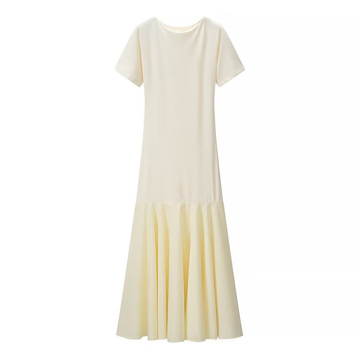 Damen Maxikleid mit kurzen Ärmeln, figurumspielendem Oberteil und ausgestelltem Volant-Saum Drune