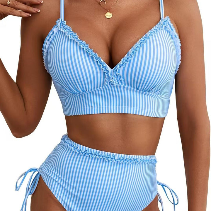 Damen Bikini-Set mit süßem Rüschendetail und hoch tailliertem Schnitt Drune