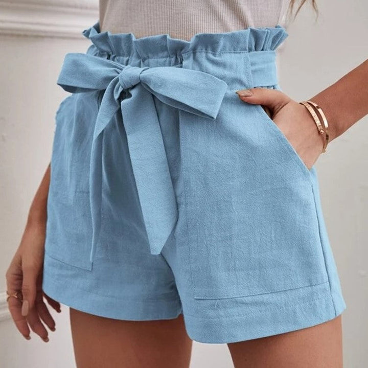 Damen elegante Shorts mit Bindegürtel und breitem Bund Drune
