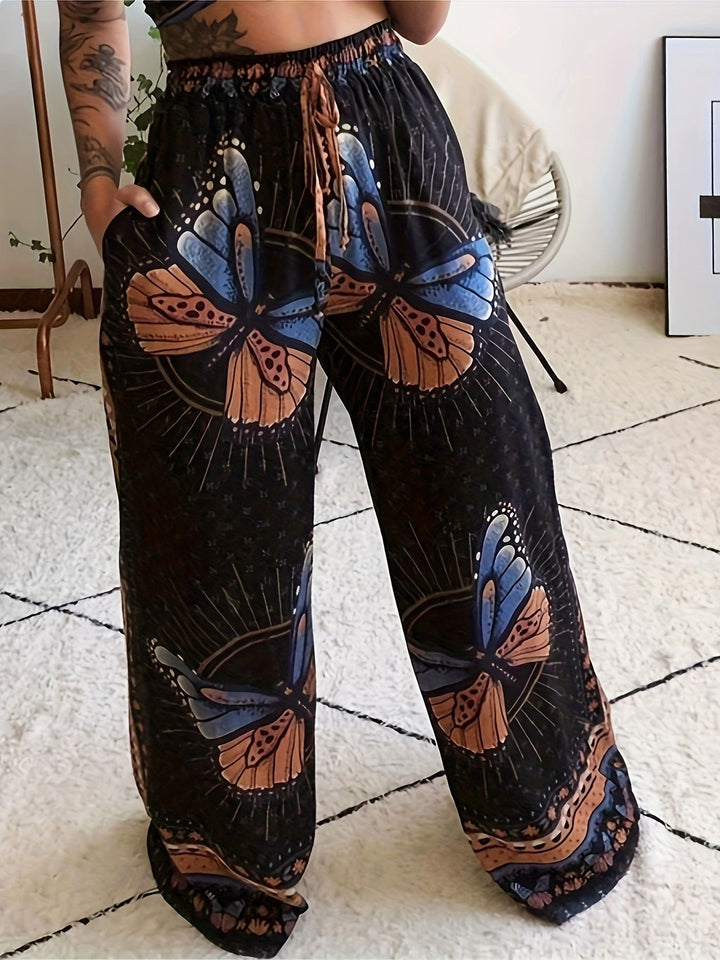 Damen Plissee-Hose mit floralem Muster und elastischem Bund Drune