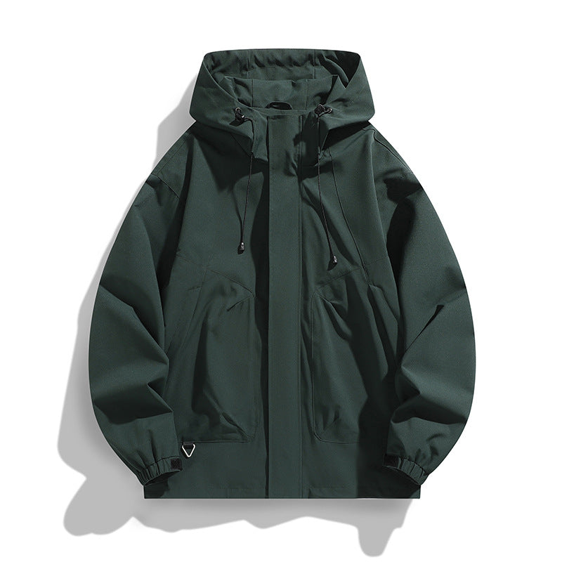 Unisex Leichte wasserdichte Utility-Kapuzenjacke mit verstellbaren Bündchen und großen Eingrifftaschen Drune