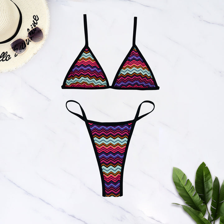 Damen Gestreifter Triangel-Bikini mit floralem Muster Drune
