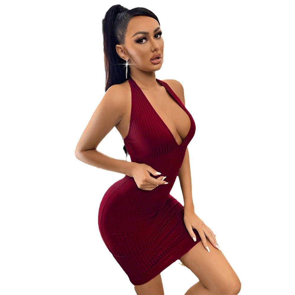 Damen figurbetontes Minikleid mit tiefem V-Ausschnitt Drune