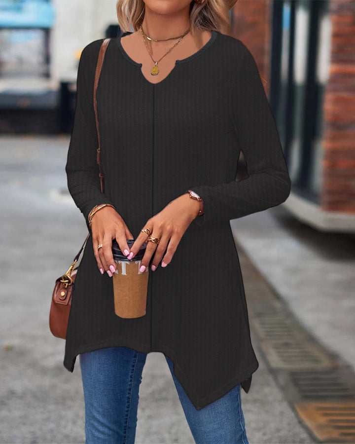 Damen Ripp Longsleeve Tunika mit asymmetrischem Saum Drune