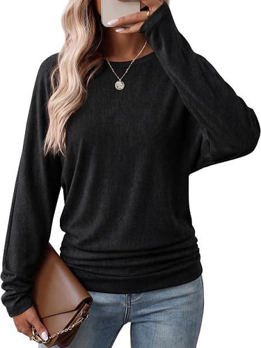 Damen Lässiges Langarm-Feinstrickshirt mit überschnittener Schulter und lockerem Saum Drune