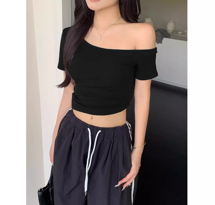 Damen lässiges Crop-Top im Off-Shoulder Stil Drune