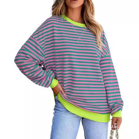 Damen lässiger Sweater mit breiten Streifen Drune