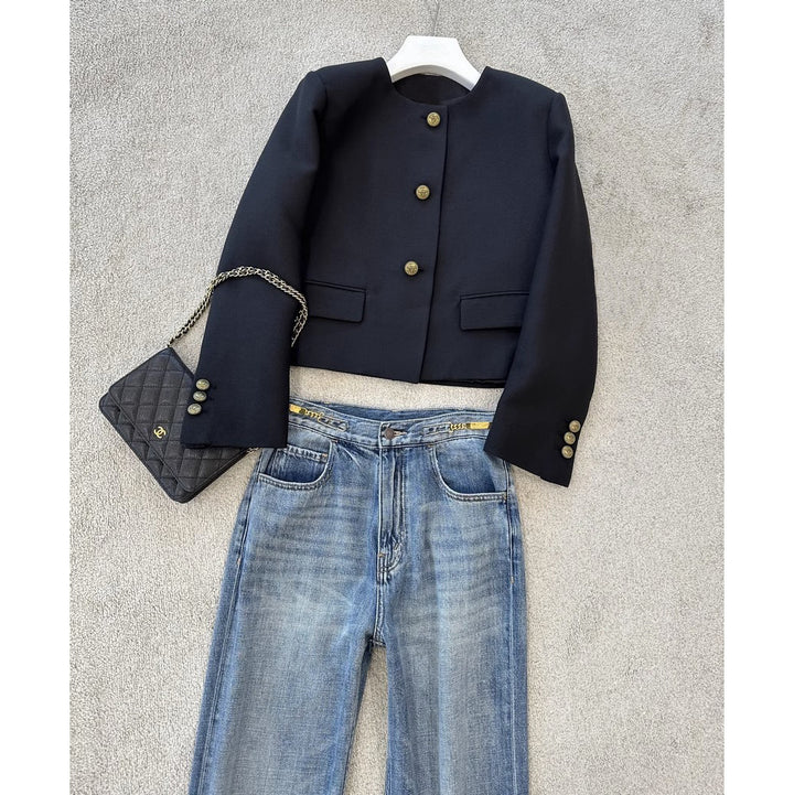 Damen Elegante Blazerjacke mit hohem Kragen Drune