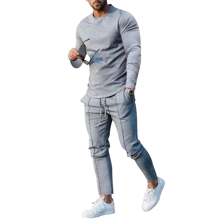 Herren nan eng anliegendes Langarmshirt aus Baumwollstretch mit Rundhalsausschnitt und körperbetonter Passform Drune