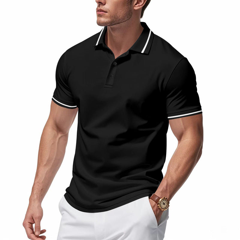 Herren nan atmungsaktives Interlock-Poloshirt mit Kontrast-Tipping, kurzer Knopfleiste und schmaler Silhouette Drune