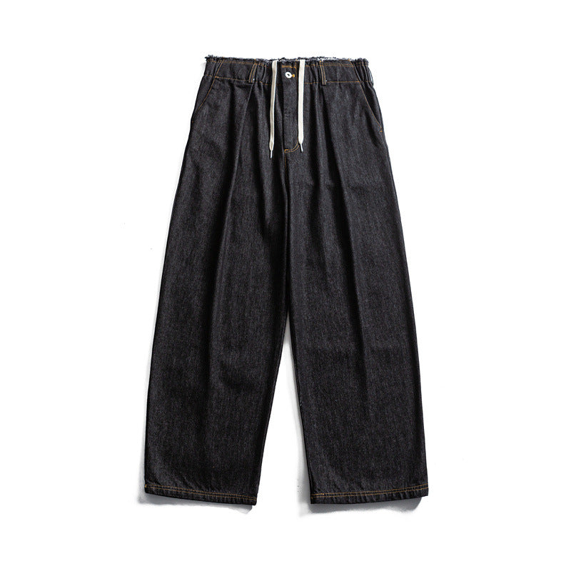 Herren Weite Denim-Hose mit elastischem Tunnelzugbund und Bundfalten Drune
