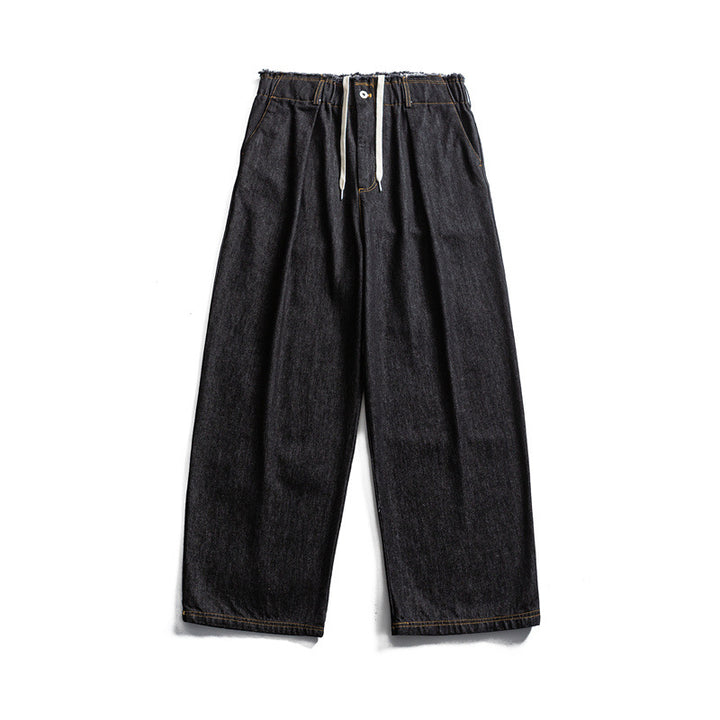 Herren Weite Denim-Hose mit elastischem Tunnelzugbund und Bundfalten Drune