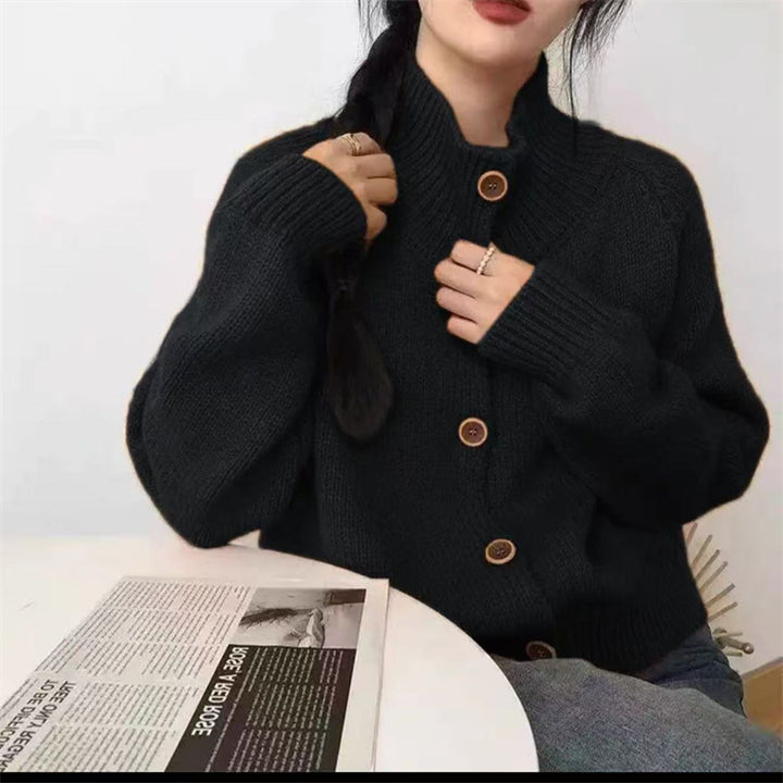 Damen kuscheliger Hochkragen-Cardigan mit Knopfdetails Drune