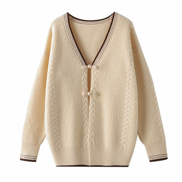Damen Strickcardigan mit Zopfmuster und dekorativen Knotenverschlüssen Drune