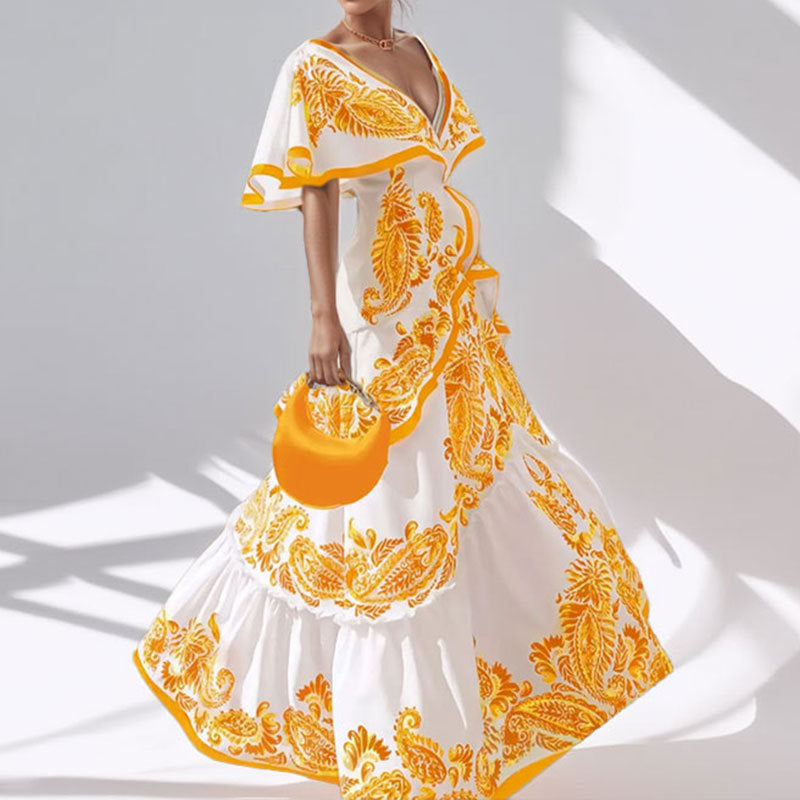 Damen Maxikleid mit voluminösen Ärmeln und kunstvollem Paisleymuster Drune