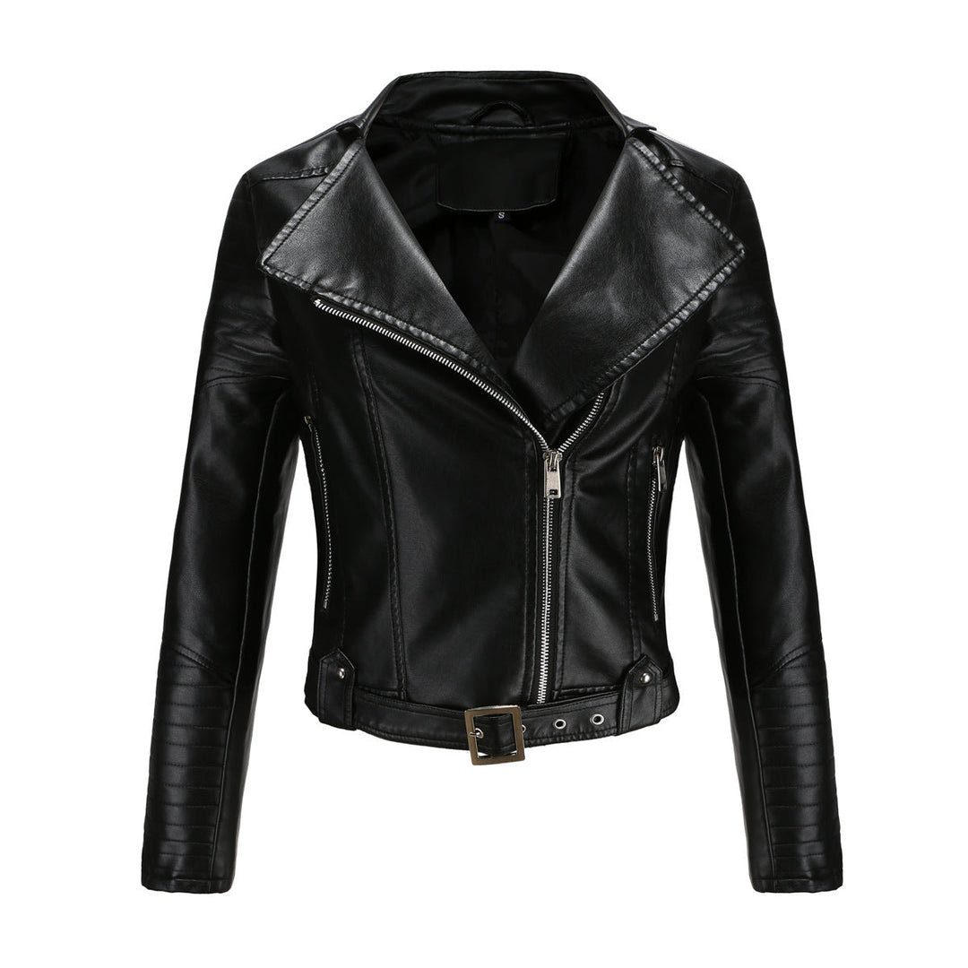 Übergangsjacke Damen schwarz im Biker-Design tailliert