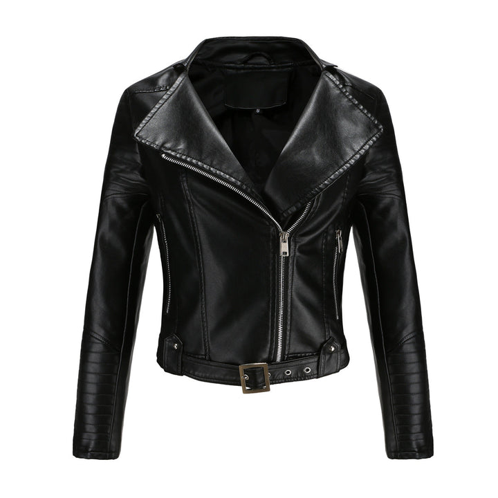 Übergangsjacke Damen schwarz im Biker-Design tailliert