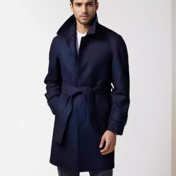 Herren klassischer Trenchcoat mit stilvollem Gürtel und doppelter Knopfreihe Drune