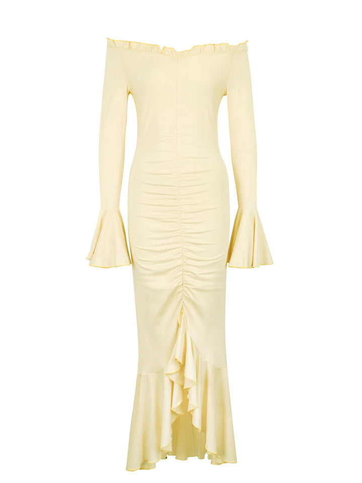 Damen Wickelkleid mit Rüschendetails und charmanten Ärmeln Drune