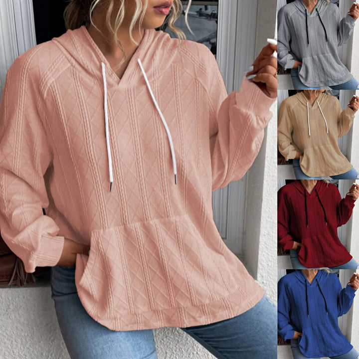 Damen Großer Strick Hoodie mit V-Ausschnitt und stylischer Kapuze Drune