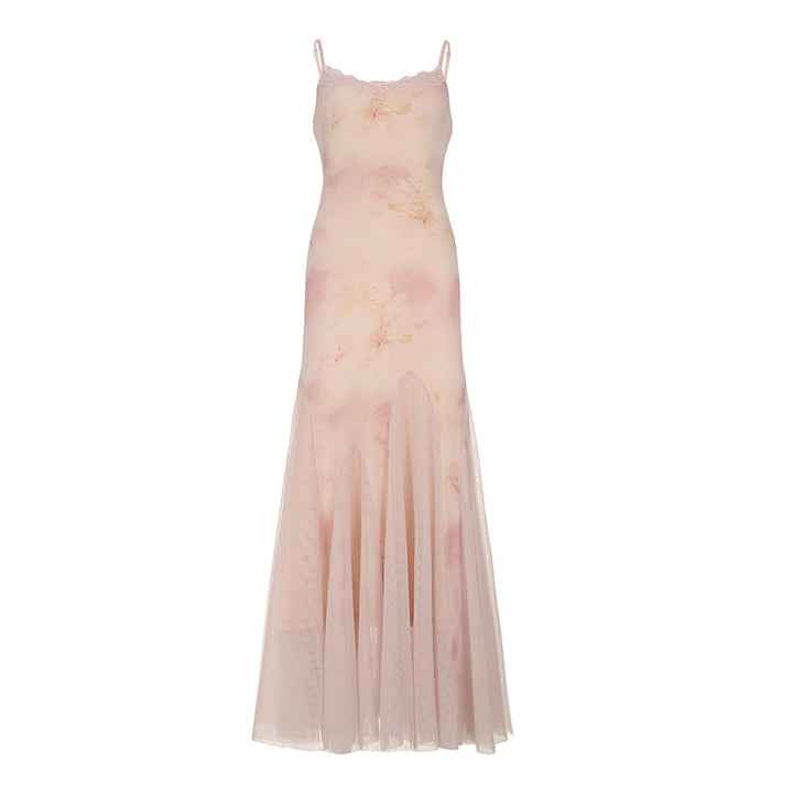 Damen elegantes Maxikleid aus transparenter Spitze und floralem Design Drune