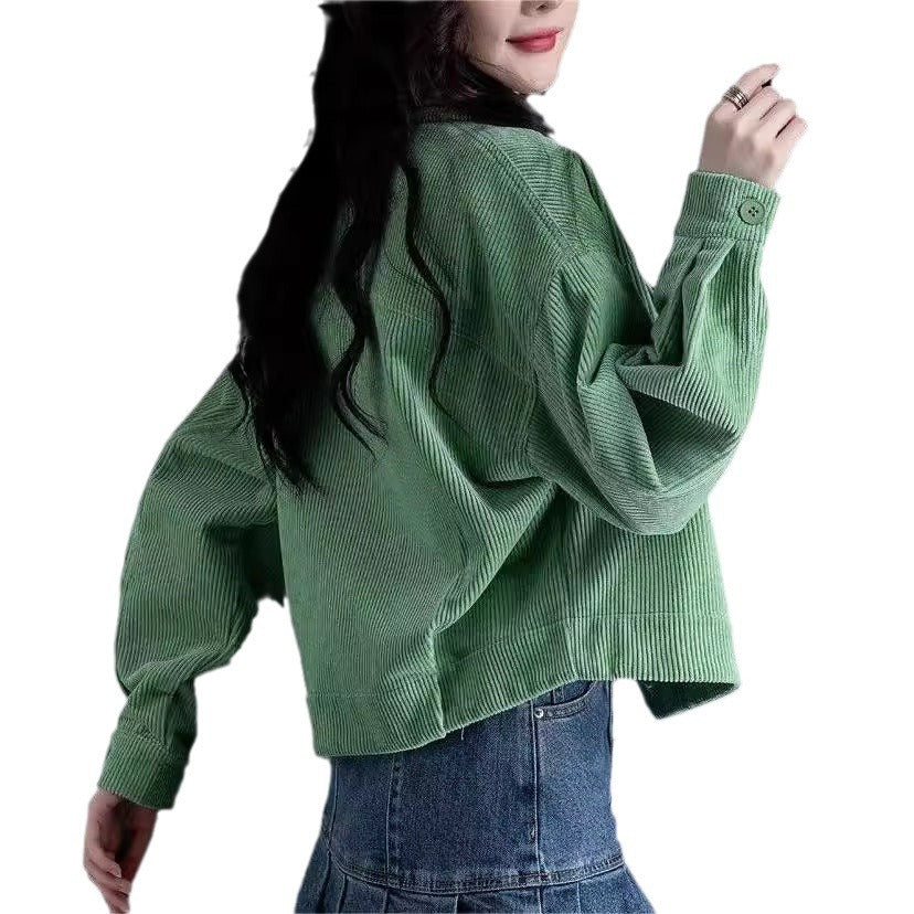 Damen Modische Kordjacke mit lässigem Schnitt und überschnittenen Schultern Drune