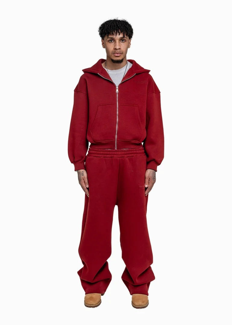 Herren nan lässiges Reißverschluss-Hoodie- und Palazzohose-Set mit dropped-shoulder Silhouette Drune