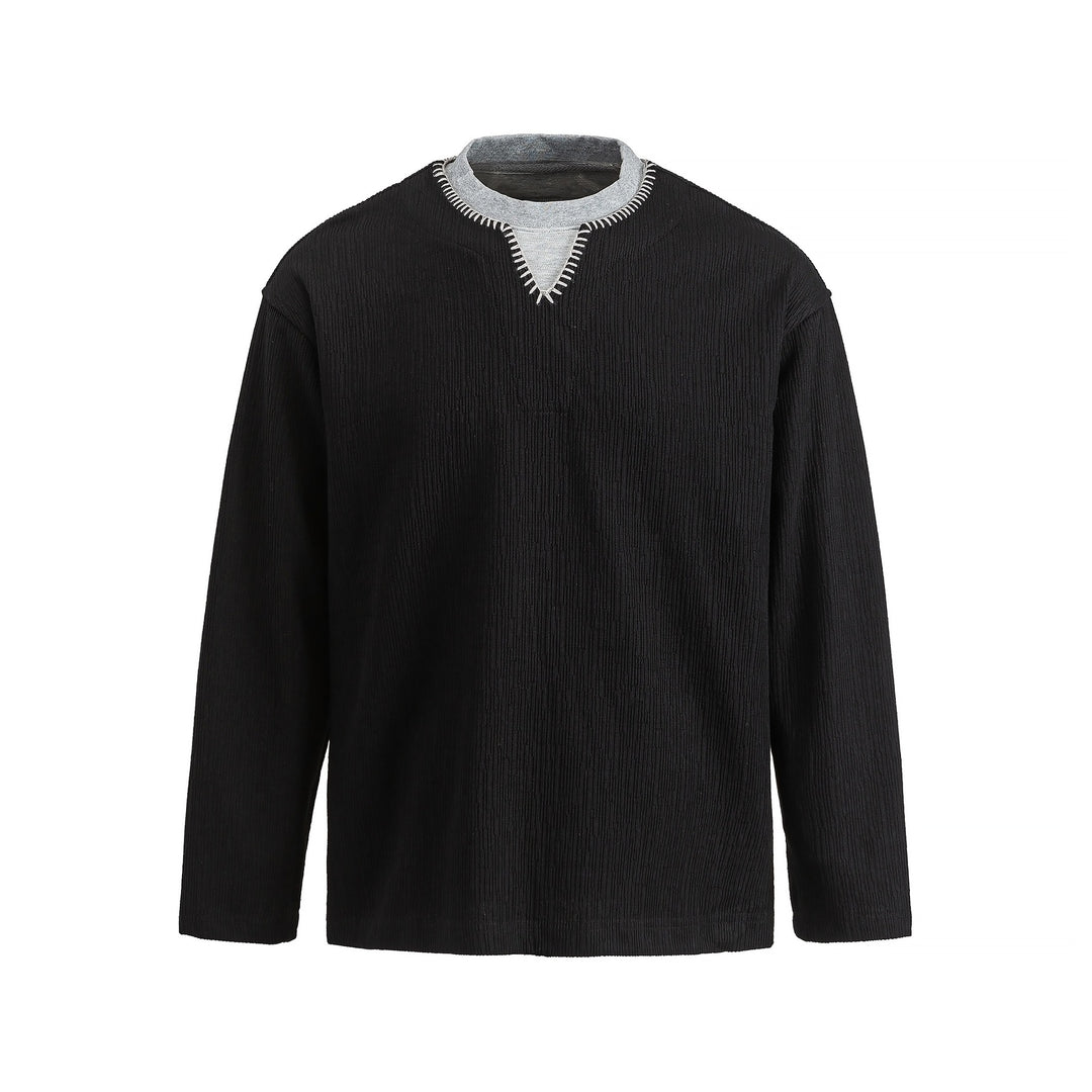 Herren Texturierter Sweatshirt-Pullover mit Lagenkragen und dekorativer Ziernaht Drune