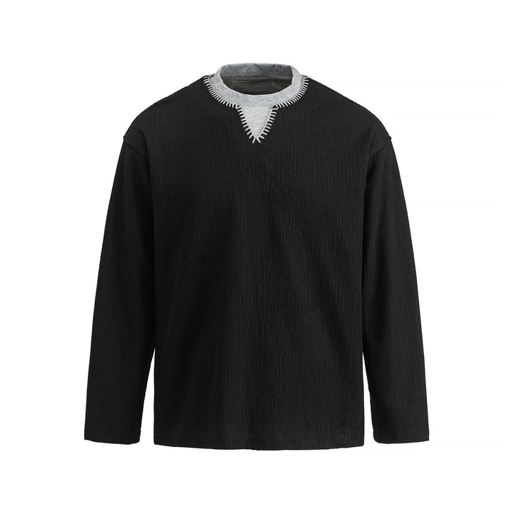 Herren Texturierter Sweatshirt-Pullover mit Lagenkragen und dekorativer Ziernaht Drune