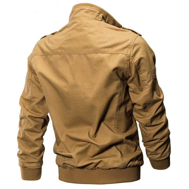 Herren Militärisch inspirierte Canvas-Übergangsjacke mit Stehkragen und Epauletten Drune