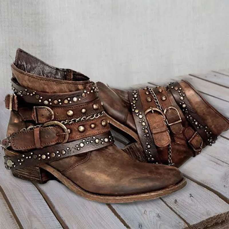 Damen Stiefeletten mit modischem Riemen-Design und robusten Nieten Drune