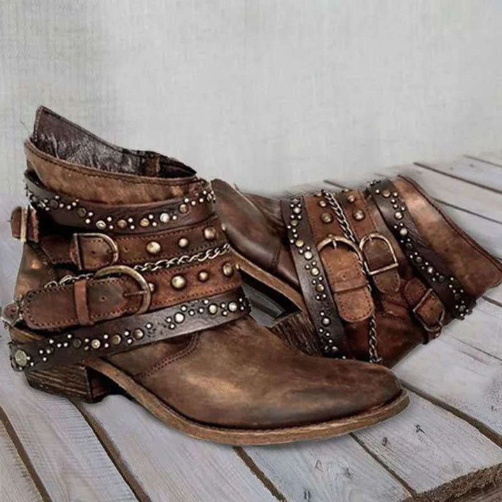 Damen Stiefeletten mit modischem Riemen-Design und robusten Nieten Drune