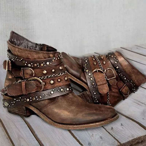 Damen Stiefeletten mit modischem Riemen-Design und robusten Nieten Drune