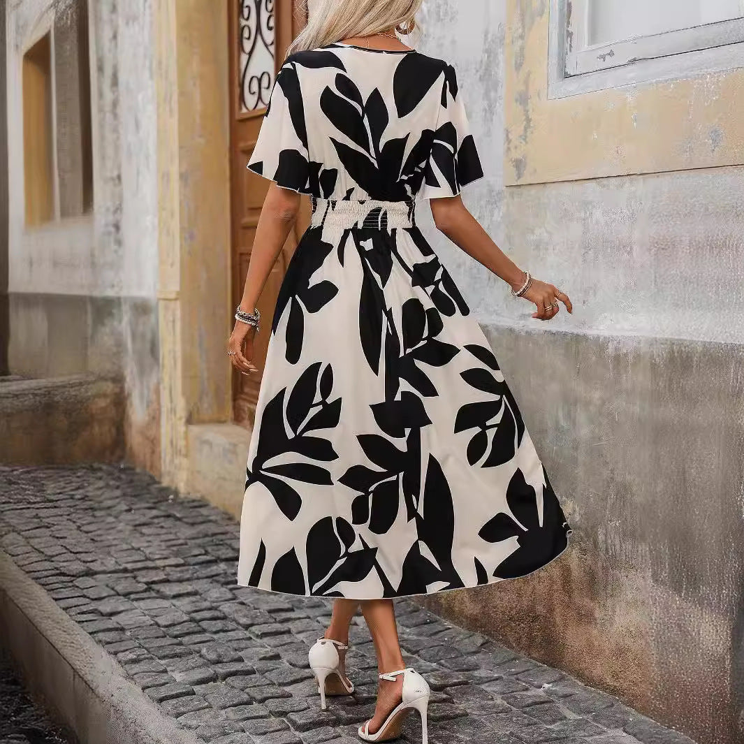 Damen nan Wickel-Midikleid mit elastischem Smokbund, weitem Fledermausärmel und hohem Beinschlitz Drune