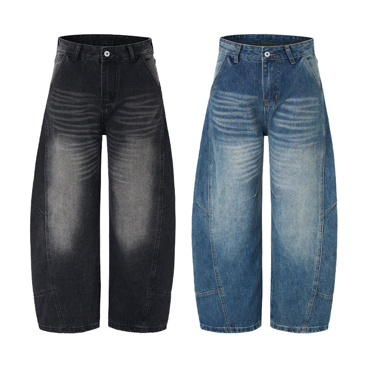 Damen Extraweite Denim-Palazzohose mit Paneelnähten und bodenlangem Saum Drune