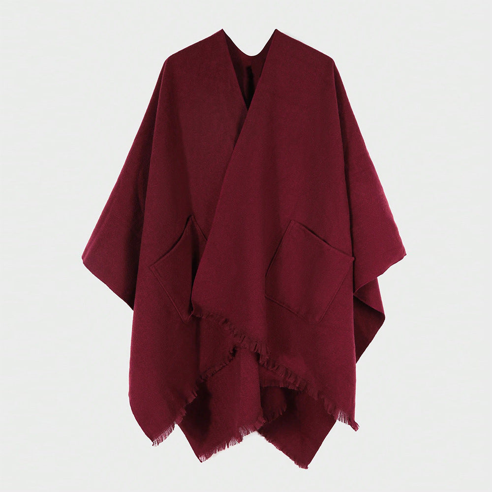 Damen Oversize-Capeponcho aus Wollmix mit Kapuze und Eingrifftaschen Drune