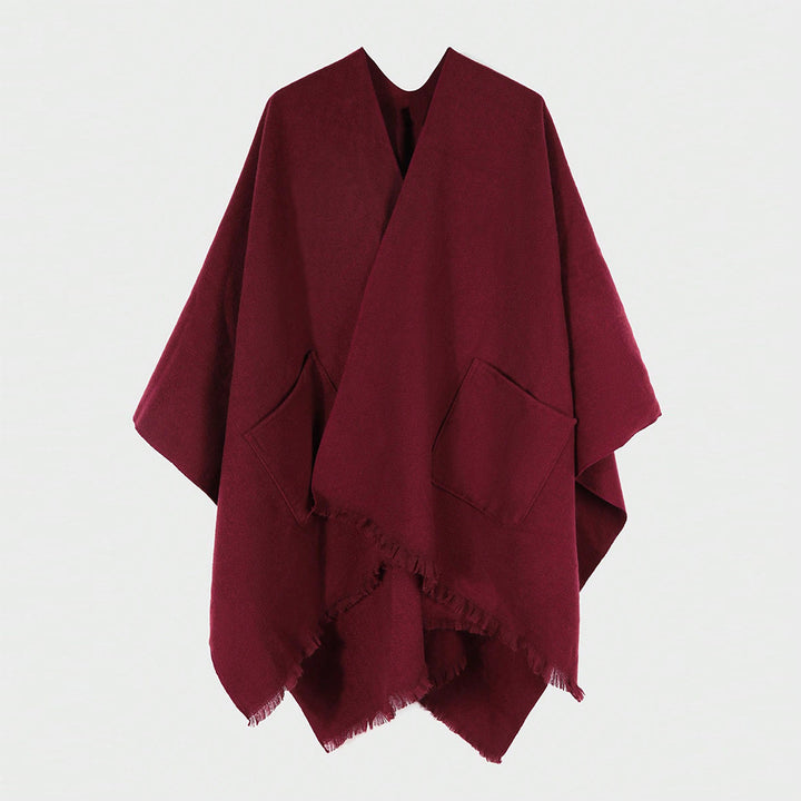 Damen Oversize-Capeponcho aus Wollmix mit Kapuze und Eingrifftaschen Drune