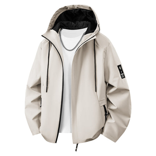 Herren Minimalistische Softshell-Kapuzenjacke mit mattierter Oberfläche, kontrastierenden Besätzen und verdecktem Zwei-Wege-Reißverschluss Drune